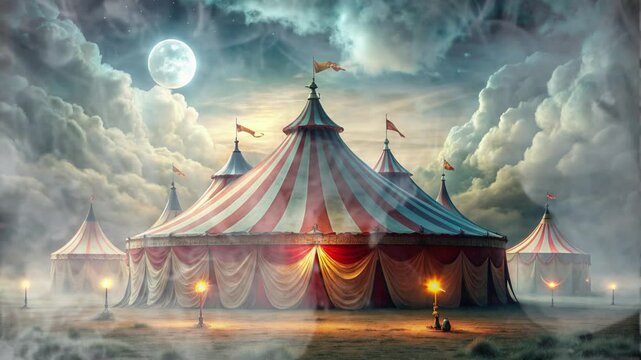 Eerie Haunted Circus at Night Under a Full Moon
