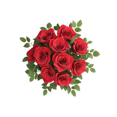Beautiful arrangement of red roses with green leaves, perfect for any occasion. isolated on transparent background