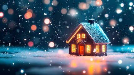 Fototapeta premium Colorful Christmas House with Bright Lights