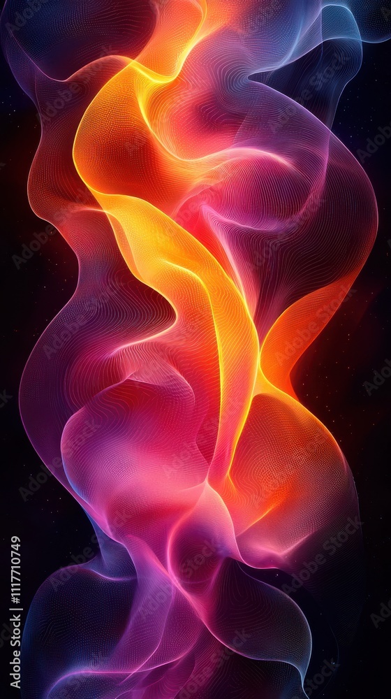 Poster colorful abstract wave pattern creating dynamic movement and depth in a vibrant digital design