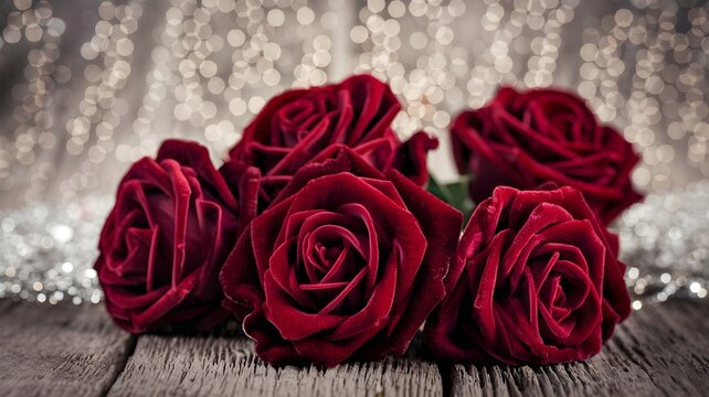 Close-up of red velvet roses with rustic and vintage vibes