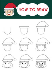 How to draw Santa Claus face cartoon step by step for learning, kid, education and coloring book.