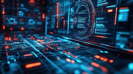 Obraz premium Digital Interface with Glowing Circuitry