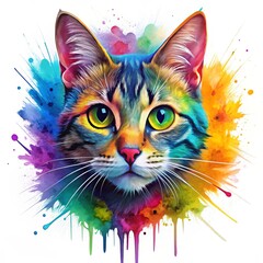 cat head splash colorful style
