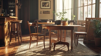 Obraz premium Empty Table in a Sunlit Pub