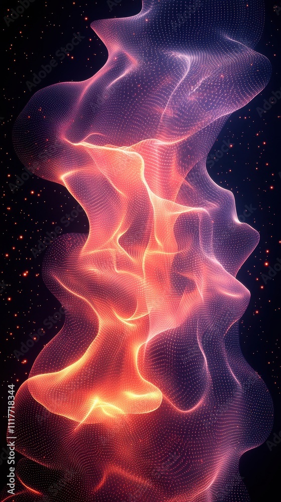 Poster colorful abstract waves of light illuminated in a dark background creating a sense of depth and move
