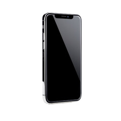 Sleek smartphone with glossy black screen and metallic edges, showcasing modern design and technology. Perfect for showcasing mobile innovation. isolated on transparent background