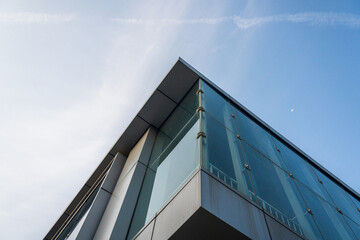 Modern Architectural Design Captured Against a Clear Blue Sky