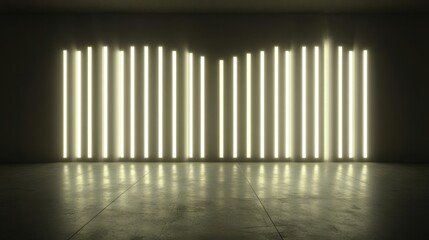 Abstract Minimalist Neon Light Installation in Dark Room.