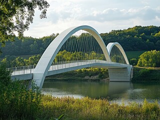 Fototapeta premium An experienced architect leads a team in developing eco-friendly bridge designs, using AI-powered tools to predict structural stability under varying environmental conditions.