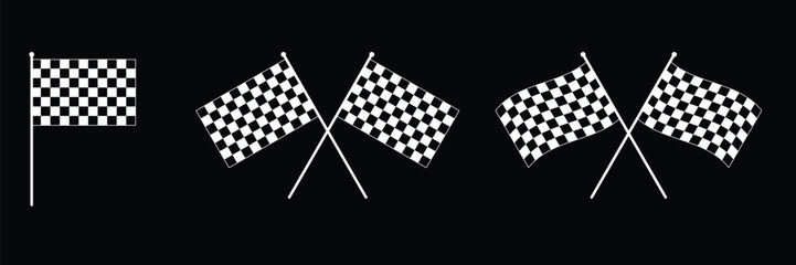 Set of two crossed checkered Flag icon collection. Racing flag, Checkered flag, sports finish line flag symbol. Vector Illustration.