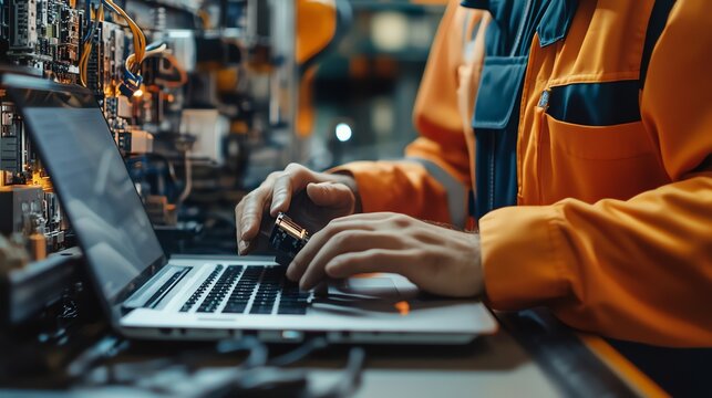 An engineer works on an industrial control panel.