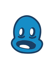 Vector drawing of a blue surprised emoji with wide eyes, on a clean white backdrop