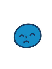 Blue sad smiley face in vector design, isolated on a white background