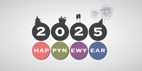 Best Wishes - Modern Style Simple Minimal Wide Scale Happy New Year Card or Cover Background Template for Year 2025 - Round Typography Concept Telling the Progress of Traditional Winter Holiday Events