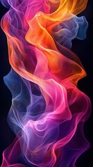 Obraz premium Colorful smoke waves swirl in vibrant patterns against a dark background creating an artistic flow of colors