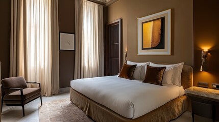 Elegant Hotel Room with a King Size Bed and Gold Accents