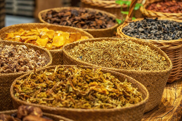 Exotic Spices and Herbs Displayed in a Spice Market