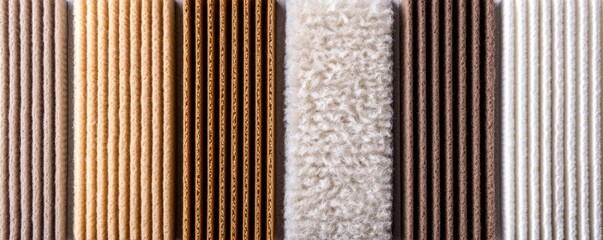 Furnace Filter concept. Textured fabric swatches in various colors and patterns arranged vertically.