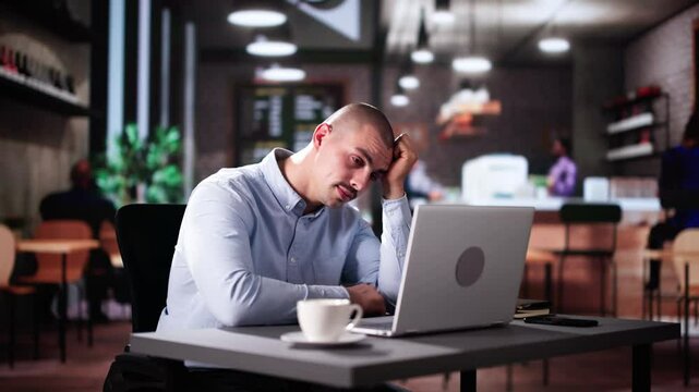 Frustrated Sad Tired Man Coffee Shop
