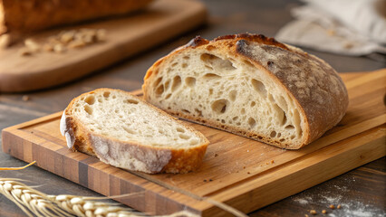 Naklejka premium sliced bread on wooden board