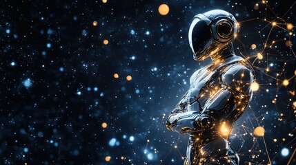 Futuristic astronaut in a cosmic environment 
