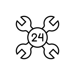 24 hour maintenance outline icons, minimalist vector illustration ,simple transparent graphic element .Isolated on white background