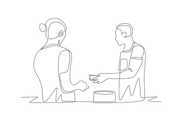 Serving at soup kitchens concept one-line drawing