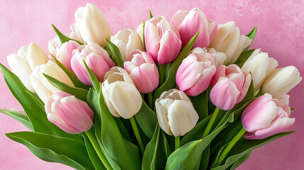 Obraz premium Pink and white tulip bouquet arranged beautifully for floral decoration and gift inspiration