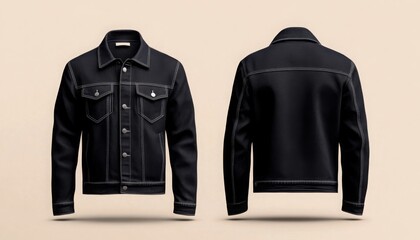 Black Denim Jacket for men mockup with front and back view. Denim jacket mock-up template .
