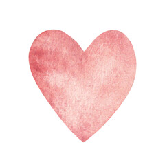Obraz premium Pink, red heart for Valentine's day. Watercolor hand drawn Love symbol isolated on a white background. Romantic design element for cards, invitations and prints.