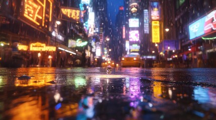 Obraz premium Rainy Night in the City: A Times Square Reflection