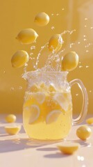Lemons bouncing into lemonade pitcher in garden animation