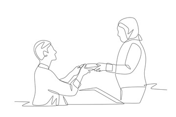 Serving at soup kitchens concept one-line drawing