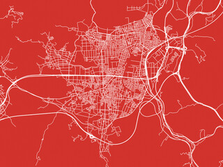 Christmas Map of Tsuruga, Japan in Snowy White on Festive Red Background.