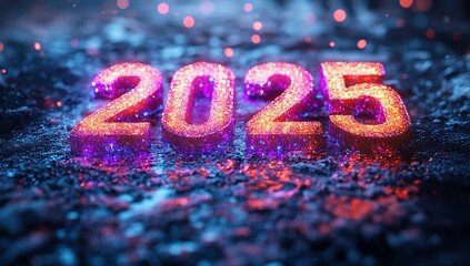  Happy New Year2025 Number Illuminated with Lights.