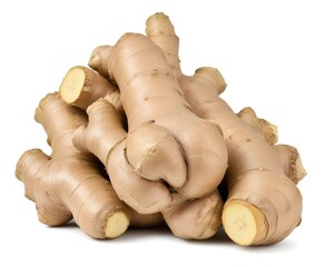 A  closeup image of a whole ginger root with severa