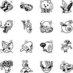 Naklejka premium Collection of Hand Drawn Ocean Icons