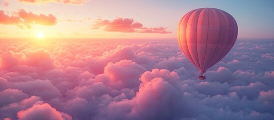 Obraz premium A serene hot air balloon floats above colorful clouds during a vibrant sunset.