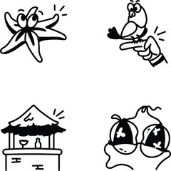 Pack of Summer Vacations Doodle Icons 
