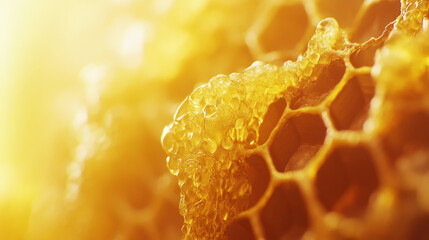 Abstract honeycomb macro texture. Agricultural or industrial layout. Aesthetic trend. Generative AI