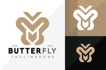 Letter M Butterfly Logo Icon Vector Design