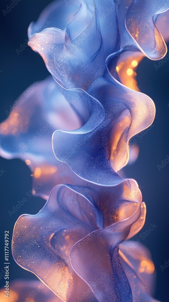 Poster swirling translucent blue and orange patterns create a vibrant and dynamic display in artistic desig