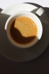 Coffee. Freshly Brewed Espresso Shot with Crema Foam. 