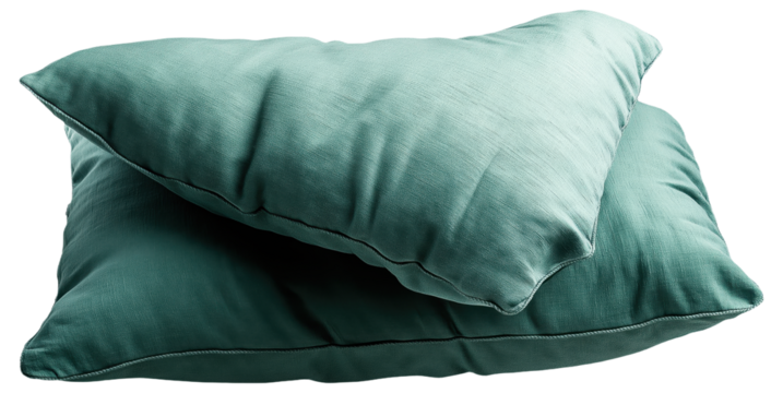 PNG Two stacked teal pillows