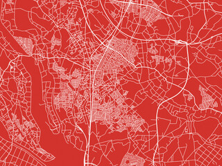 Christmas Map of Ushiku, Japan in Snowy White on Festive Red Background.