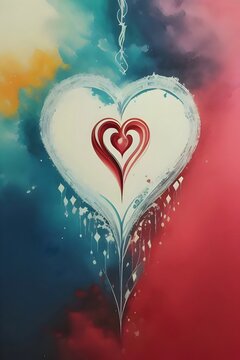 A watercolor conceptual painting of a heart expressing love  as it remains a slippering process with many trials and errors, 