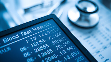 Blood test results display on a digital screen, reflecting the importance of accurate medical diagnostics and patient care in modern healthcare settings.