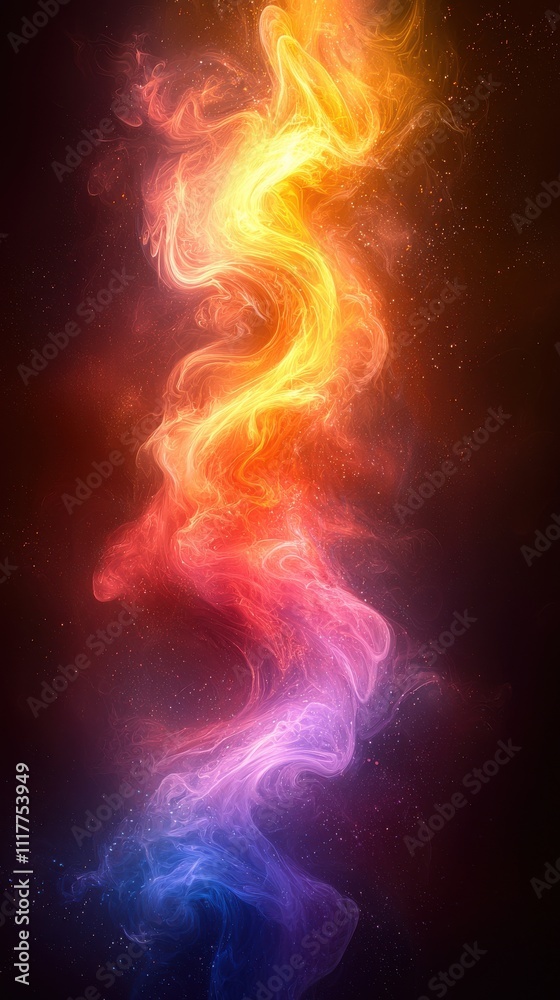 Poster colorful abstract light trails creating a dynamic visual effect in a dark background