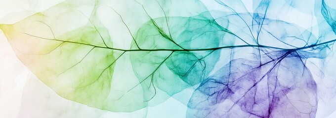 Abstract Double Exposure of Transparent Leaf and Botanical Structure. AI generated illustration